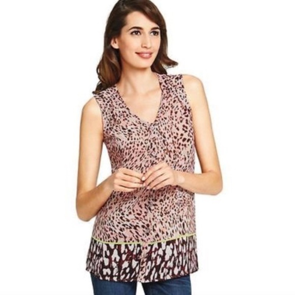 CAbi Beguile Sleeveless Sheer Animal Print Top Size Extra Small